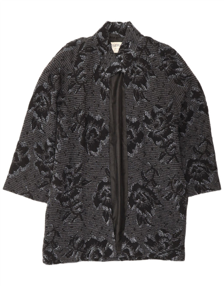 JAEGER Womens Oversized Open Overcoat UK 8 Small Grey Floral Wool