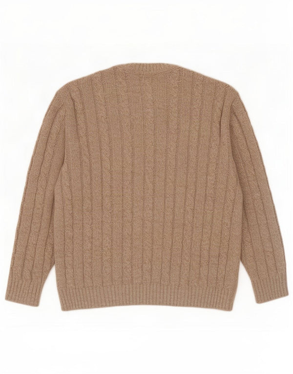 Lebole Herren-Pullover mit Rundhalsausschnitt, IT 50, mittelbeige gesprenkelte Wolle