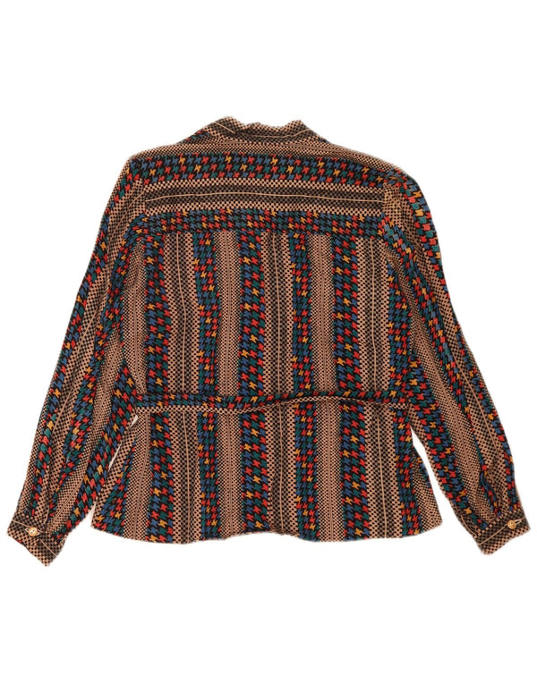 Vintage Womens Long Sleeve Blouse Top UK 14 Medium Brown Striped