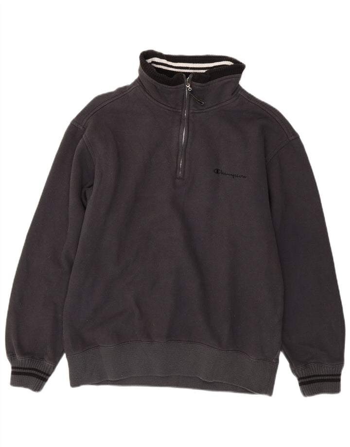 Champion Mens Zip Neck Sweatshirt Jumper Small Grey Cotton