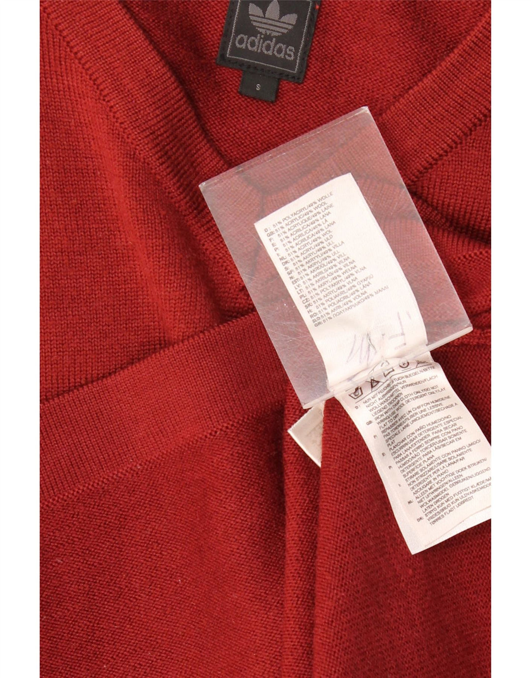 ADIDAS Mens V-Neck Jumper Sweater Small Burgundy Wool