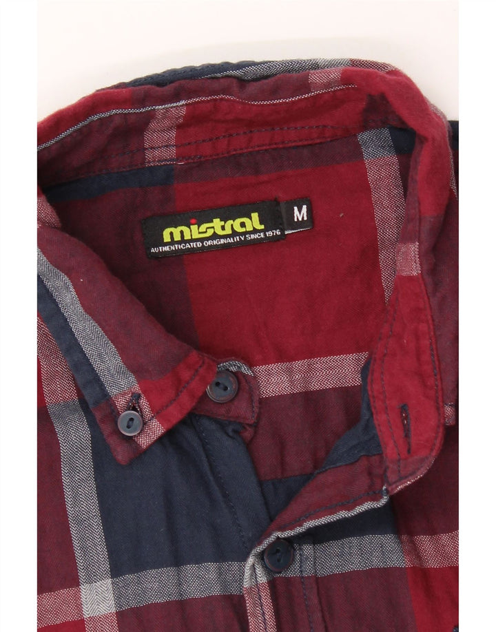 MISTRAL Mens Flannel Shirt Medium Red Check Cotton Vintage Mistral and Second-Hand Mistral from Messina Hembry 