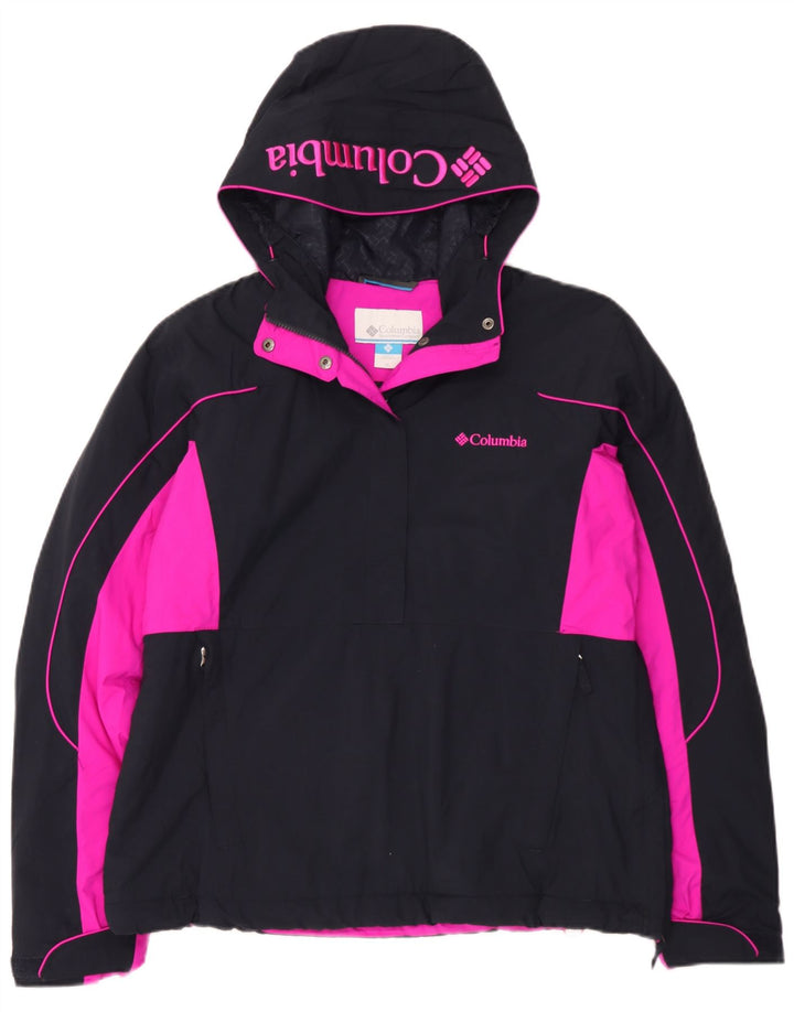Columbia Womens Oversized Graphic Rain Jacket UK 18 XL Black Colourblock