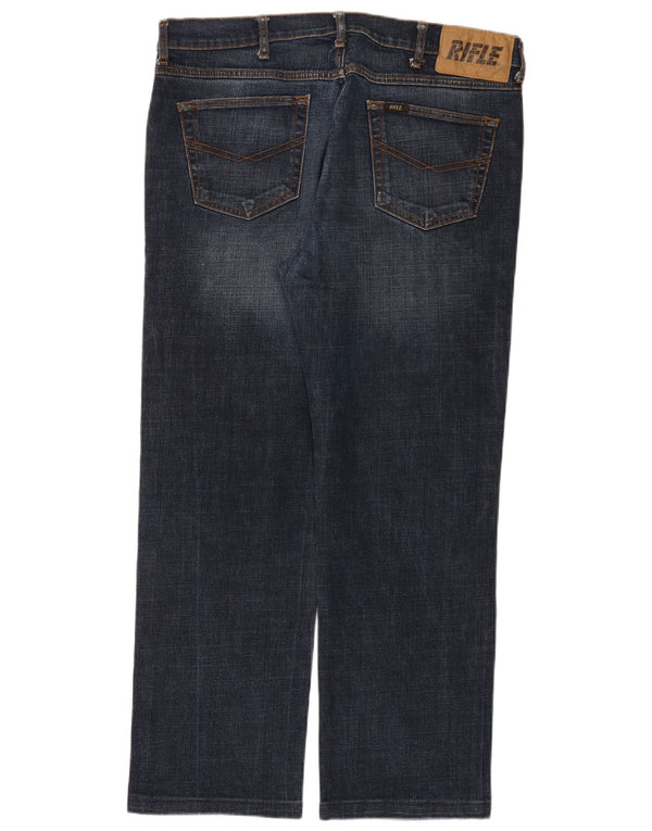 Rifle Mens Straight Jeans W38 L29 Navy Blue Cotton