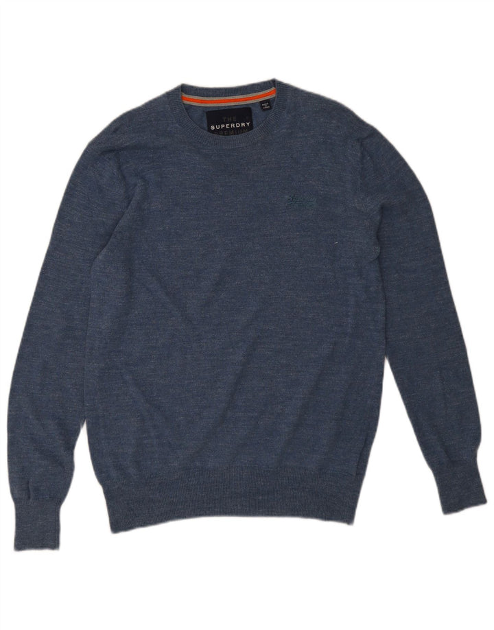 Męski sweter z okrągłym dekoltem Superdry, średnioniebieski, bawełniany