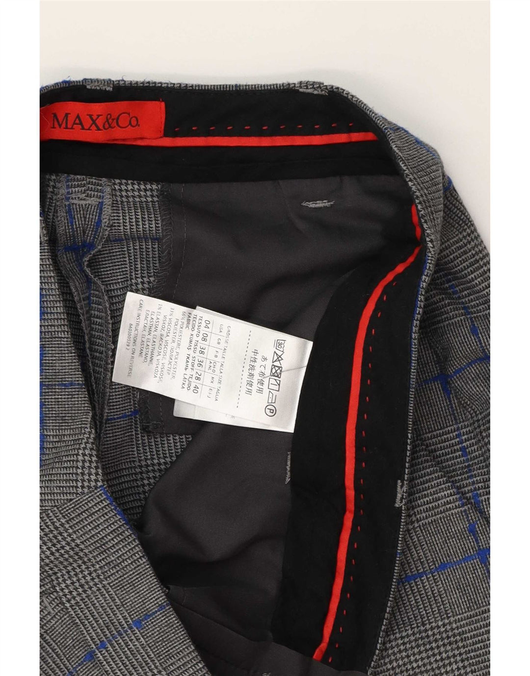 Max & Co. Pantalon Chino Femme UK 8 Small W28 L27 Gris Pied-de-Poule