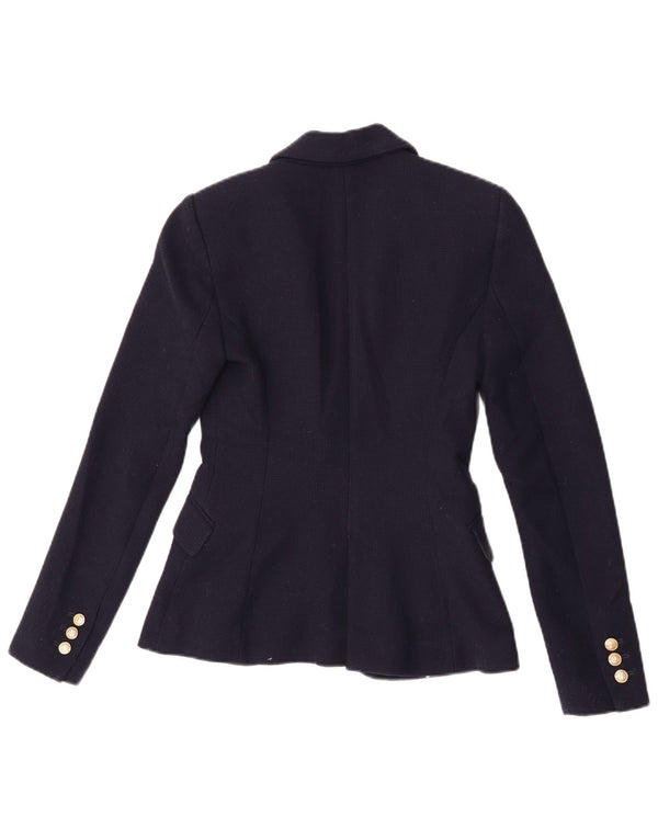Jaqueta blazer feminina Zara com 1 botão UK 6 XS azul marinho poliéster
