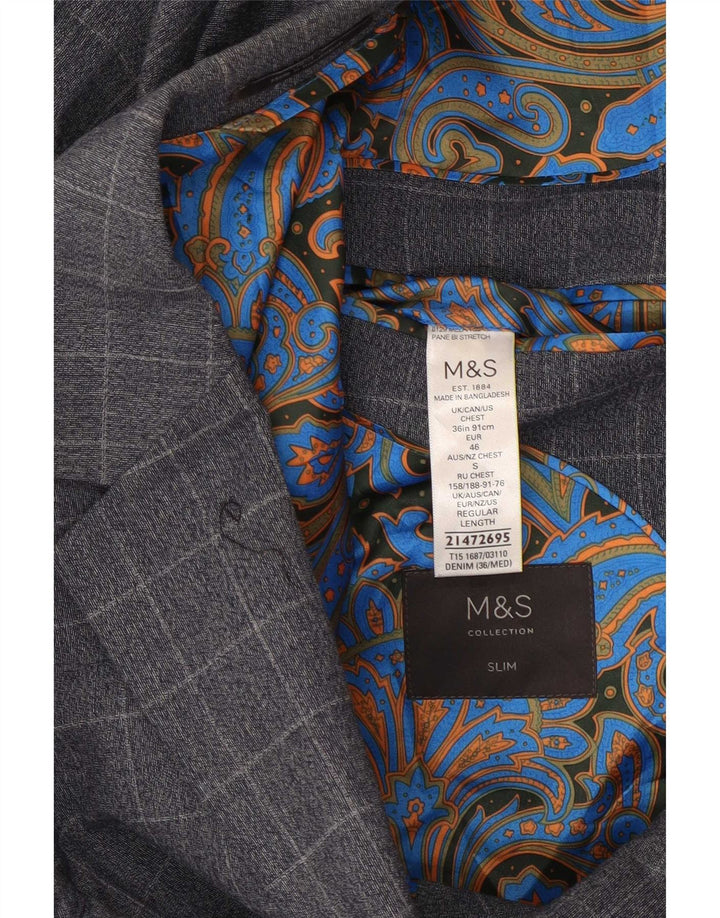 Jaqueta Blazer Slim Masculina Marks & Spencer com 2 Botões UK 36 Pequena Xadrez Azul