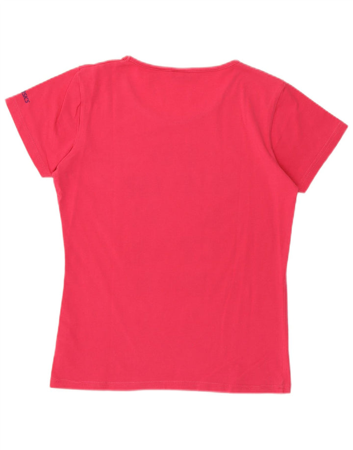 ASICS Womens Graphic T-Shirt Top UK 12 Medium Pink Cotton