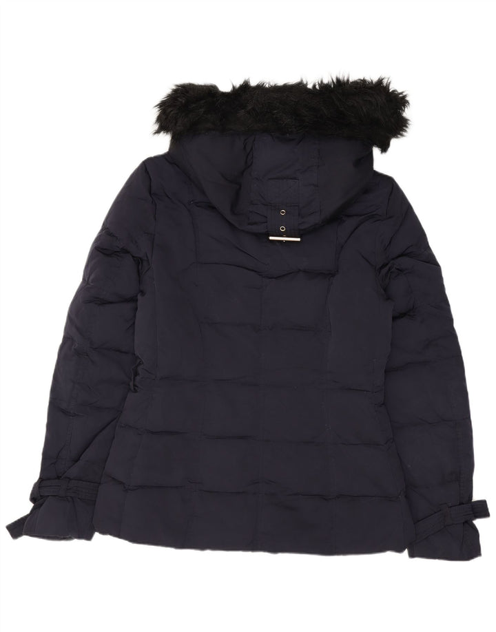ZARA Damen-Jacke mit Kapuze, wattiert, Gr. 10, Größe S, marineblaues Nylon