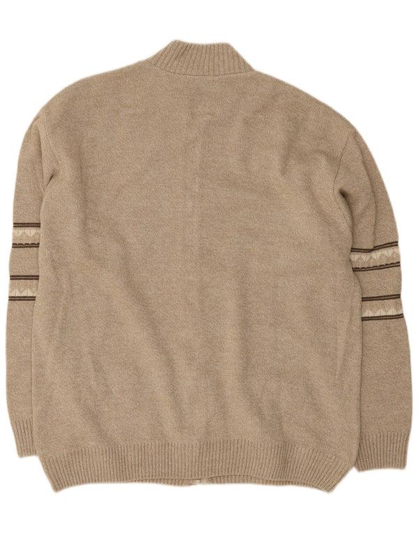 Pulover cardigan cu fermoar complet pentru bărbați Maxferre 2XL bej geometric acrilic