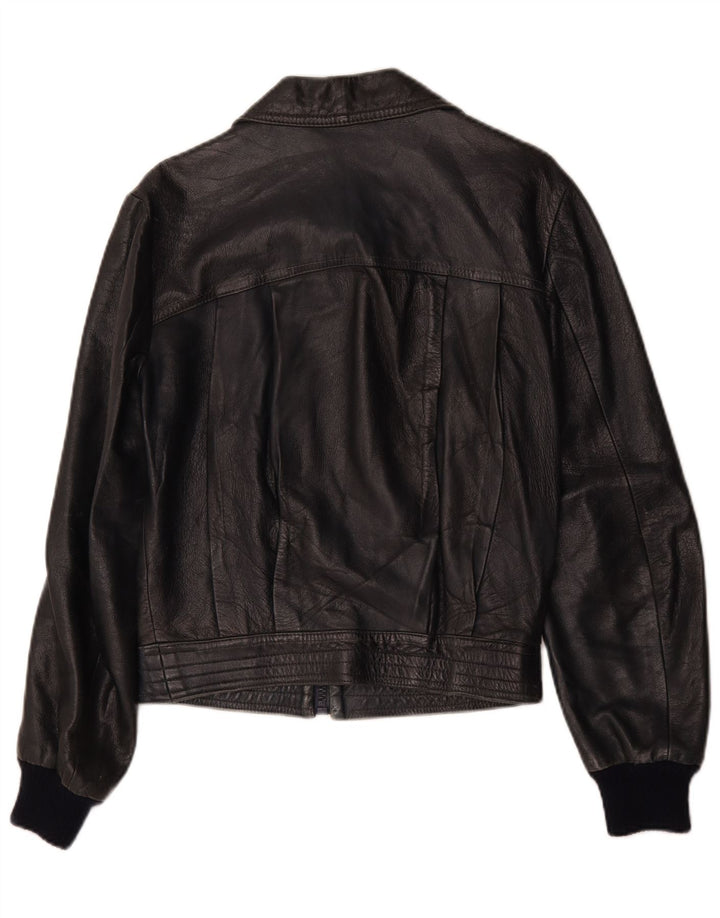 Vintage Womens Leather Jacket IT 52 2XL Navy Blue