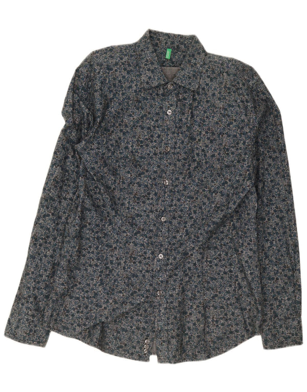 Camisa masculina Benetton XL azul marinho floral algodão