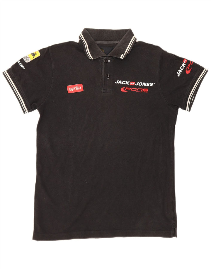 Jack & Jones Mens Graphic Polo Shirt Small Black Cotton