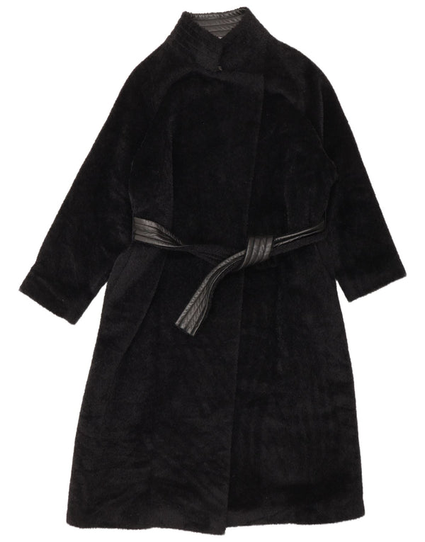 Max Mara Cappotto da donna in ecopelle avvolgente UK 8 piccolo in lana di alpaca nera