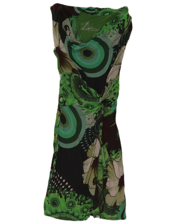 Desigual Womens Graphic Sleeveless A-Line Dress UK 6 XS Green Geometric