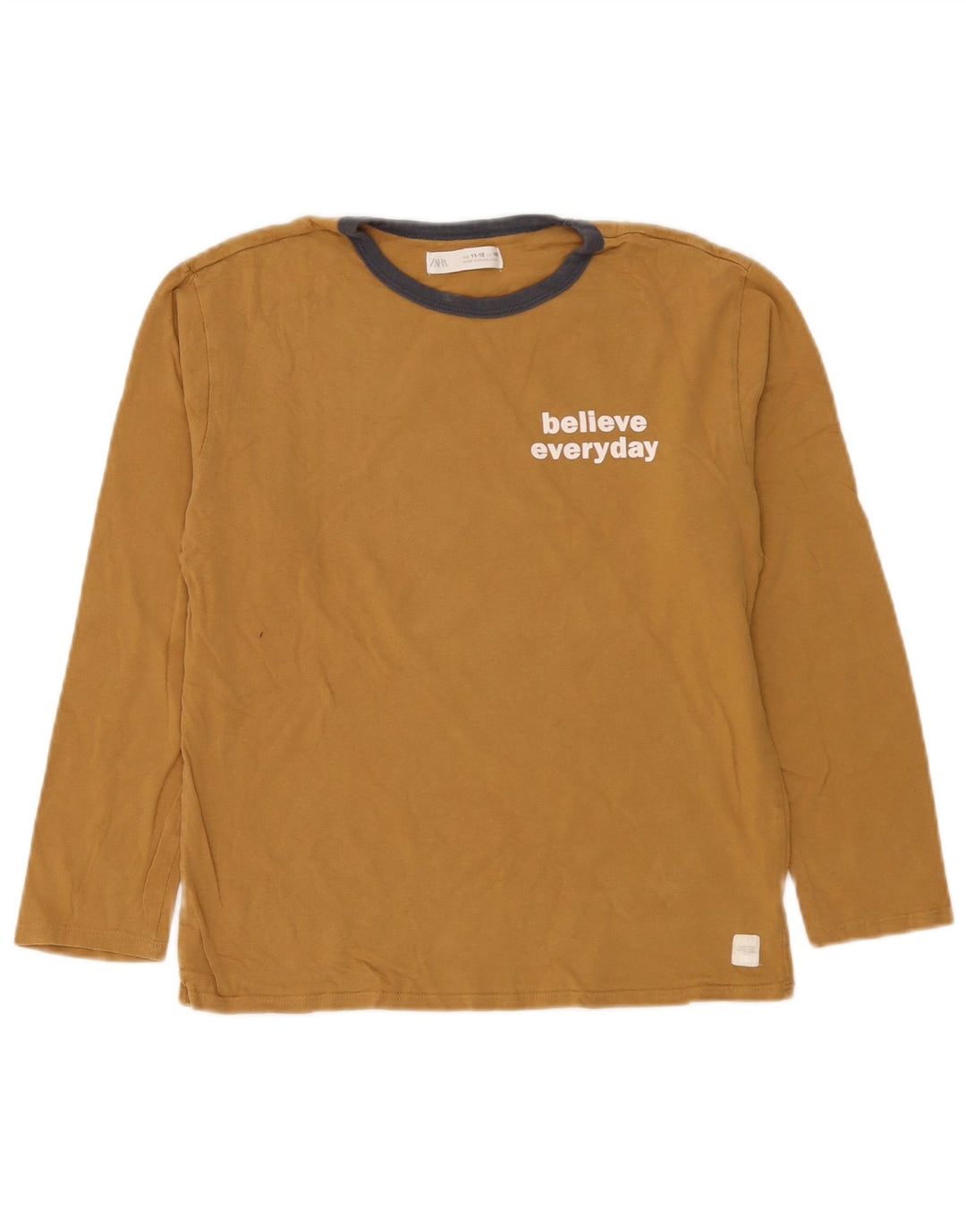 Zara Boys Graphic Top Long Sleeve 11-12 Years Brown Cotton