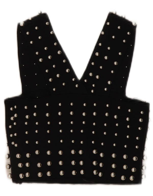 Topshop feminino sem mangas crop top UK 6 XS preto viscose