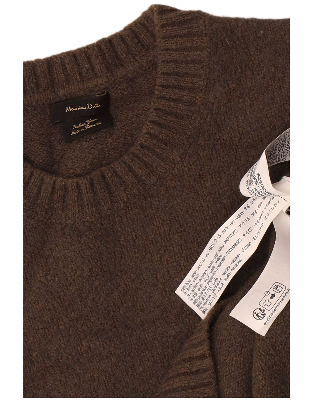 Massimo Dutti Womens Crew Neck Jumper Sweater UK 16 Large Brown Wool