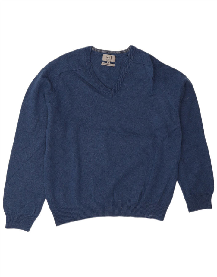 Suéter masculino Marks & Spencer com decote em V XL lã azul