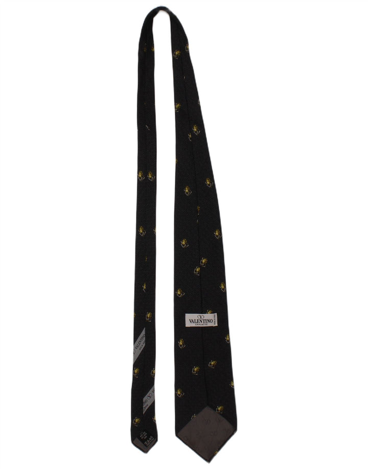 Valentino Herren Cravatte-Krawatte, Einheitsgröße, schwarzer Blumen-Seidendesigner