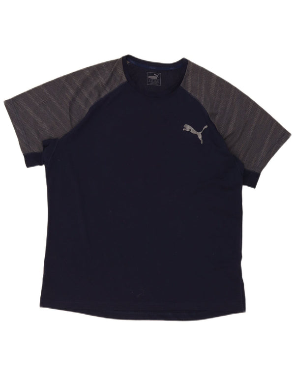 Puma Mens T-Shirt Top XL Navy Blue Colourblock Polyester