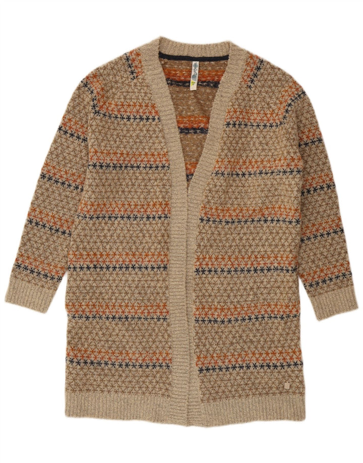Weird Fish Womens Longline Cardigan Sweater UK 12 Medium Beige Geometric