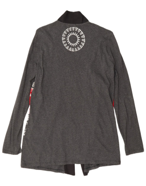 Desigual Womens Graphic Open Cardigan Sweater UK 12 Medium Grey Floral