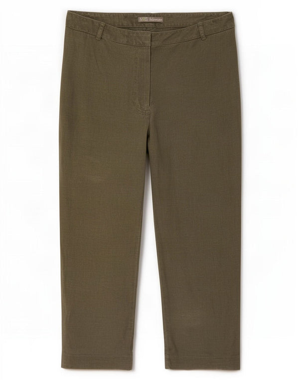 Marks & Spencer Womens Straight Capri Trousers UK 10 Small W30 L20 Khaki