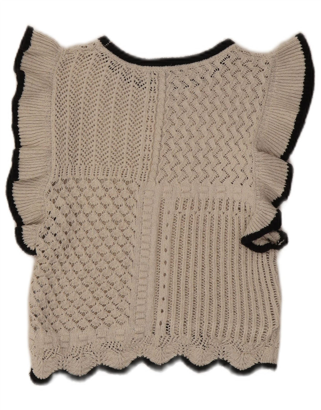 Zara Womens Crop Knit Blouse Top UK 12 Medium Beige Cotton