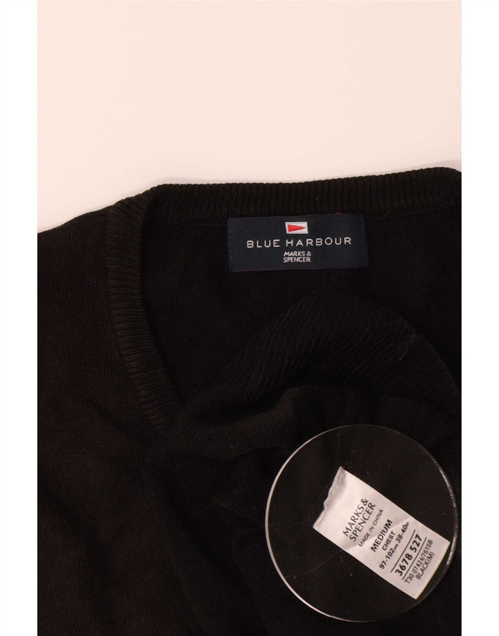 Marks & Spencer Mens Blue Harbour V-Neck Jumper Sweater Medium Black