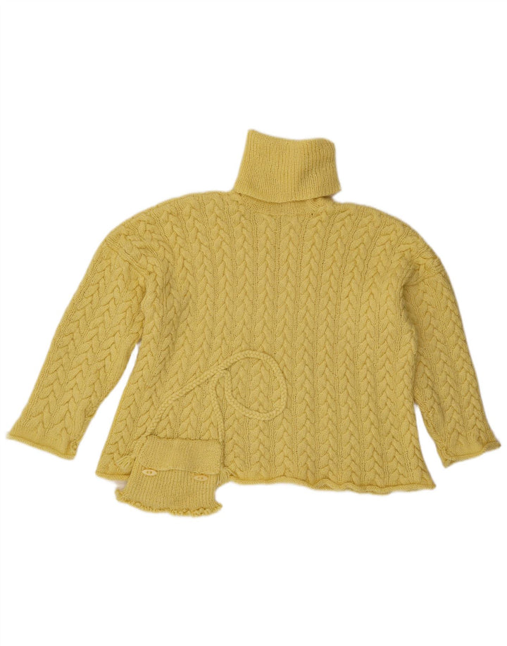 Vintage Womens Oversized Roll Neck Jumper Sweater UK 14 Large Yellow