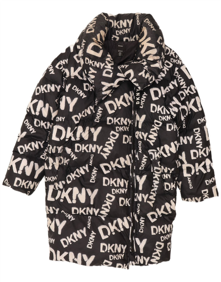 Dkny Womens Graphic Oversized Padded Coat UK 6 XS Black Nylon
