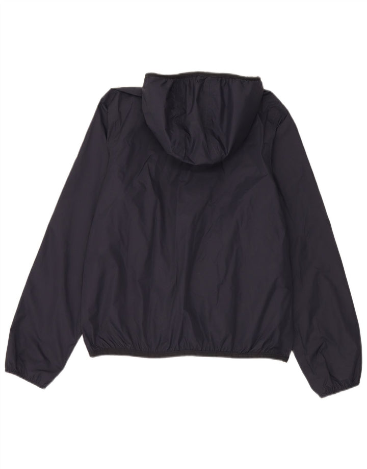 K-Way Womens Reversible Hooded Rain Jacket UK 14 Medium Navy Blue Polyamide