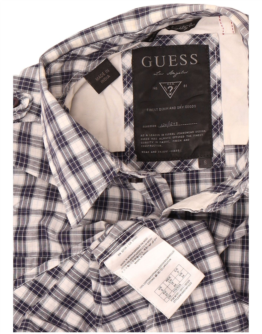 Guess Mens Shirt Small Blue Check Cotton