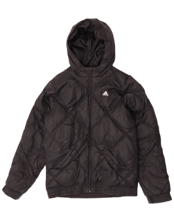 Adidas Boys Hooded Padded Jacket 15-16 Years Black Nylon