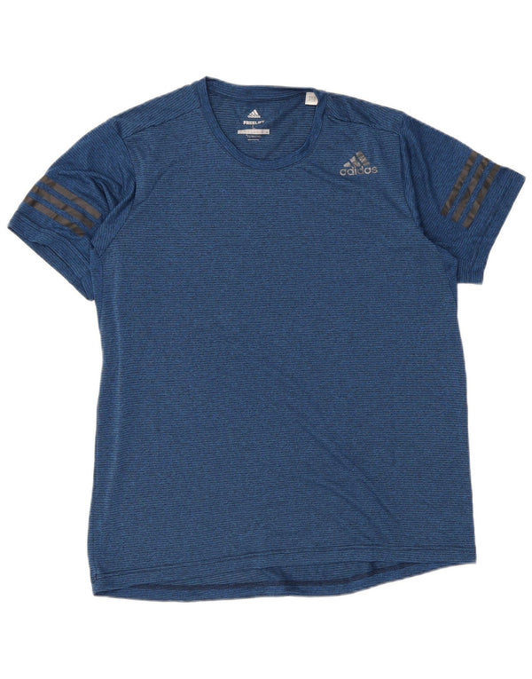 Adidas Mens Climacool T-Shirt Top Large Navy Blue Pinstripe