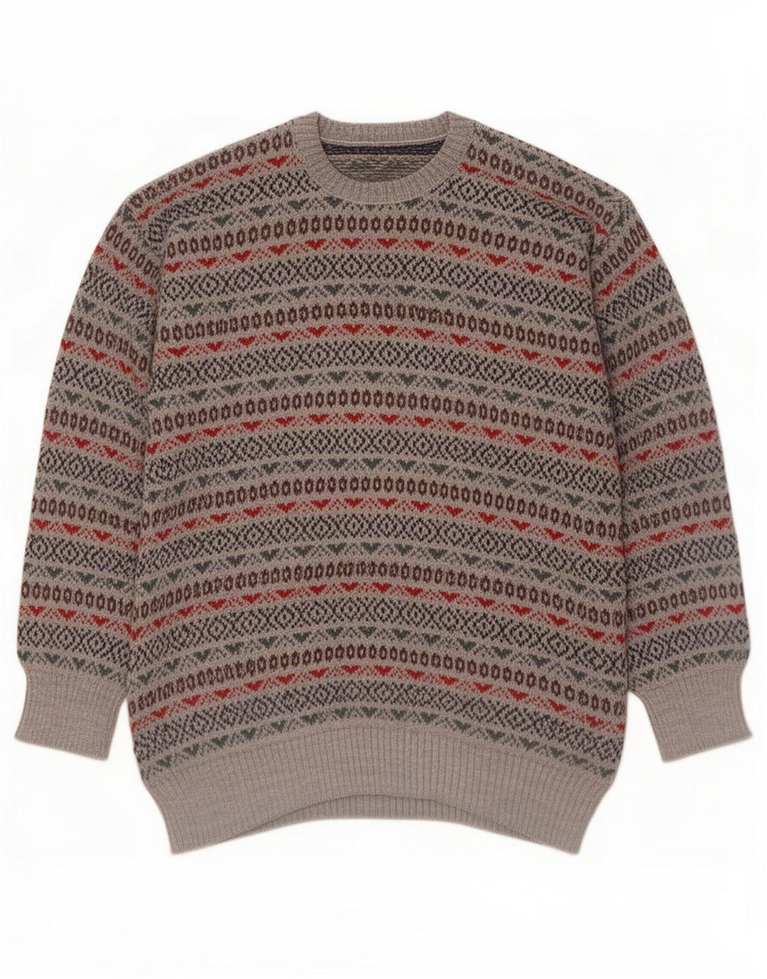 Vintage Mens Crew Neck Jumper Sweater Small Grey Fair Isle