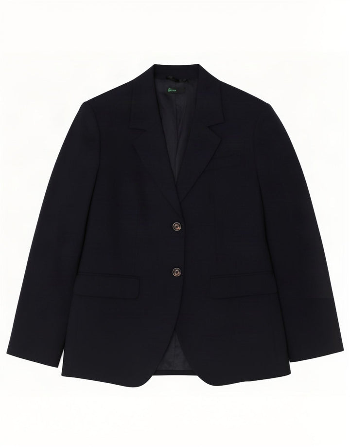 Benetton Veste Blazer 2 Boutons Femme IT 46 Large Bleu Marine Polyester