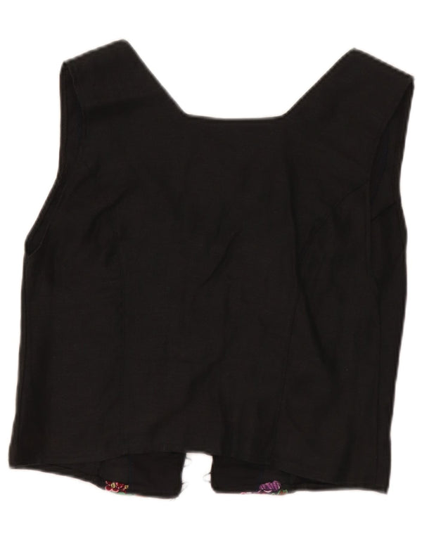 Vintage Damen Crop Ärmelloses Cardigan Top UK 8 Small Black Floral