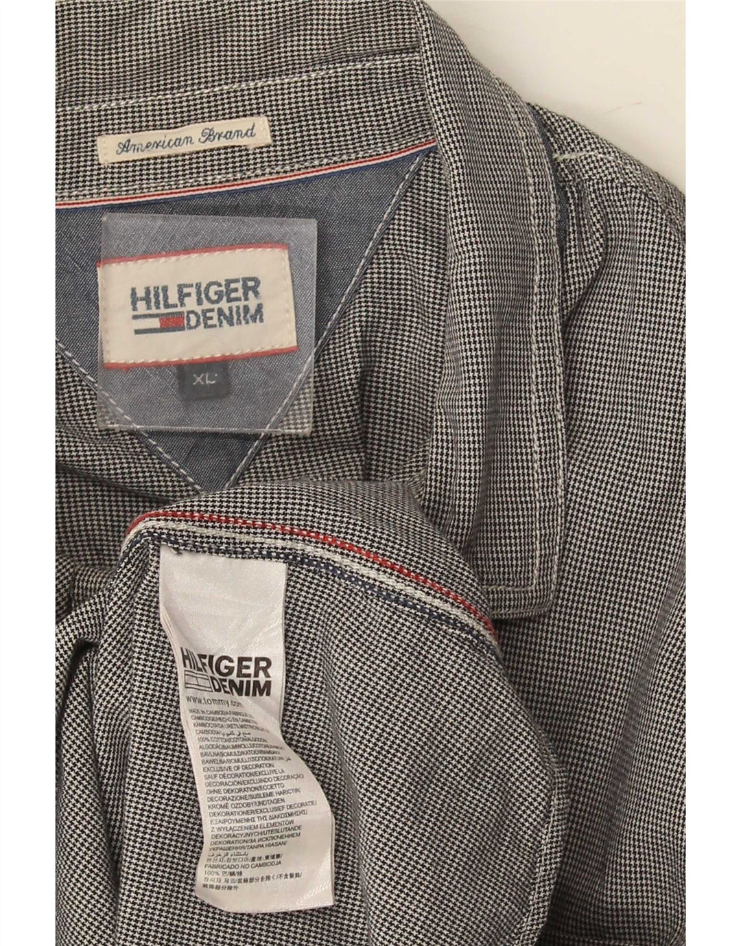 Tommy Hilfiger Mens Shirt XL Navy Blue Houndstooth Cotton