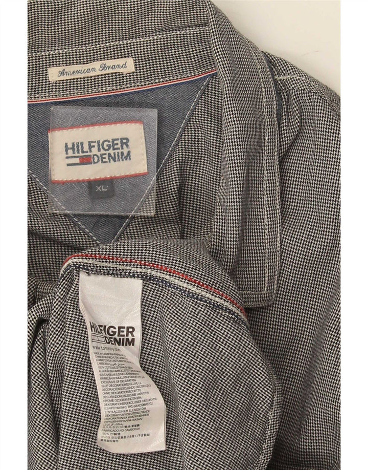 Tommy Hilfiger Mens Shirt XL Navy Blue Houndstooth Cotton