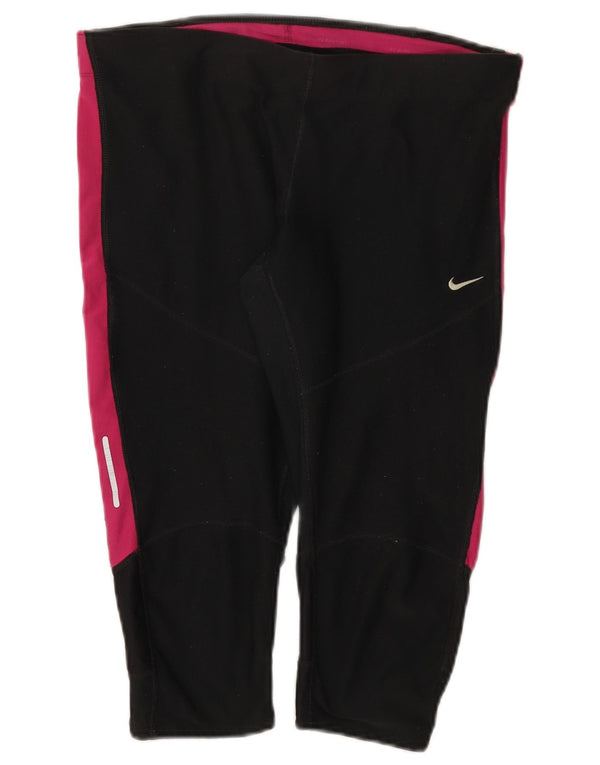 Leggings Nike Dri Fit Capri da donna UK 14 Large Nero Colourblock Poliestere