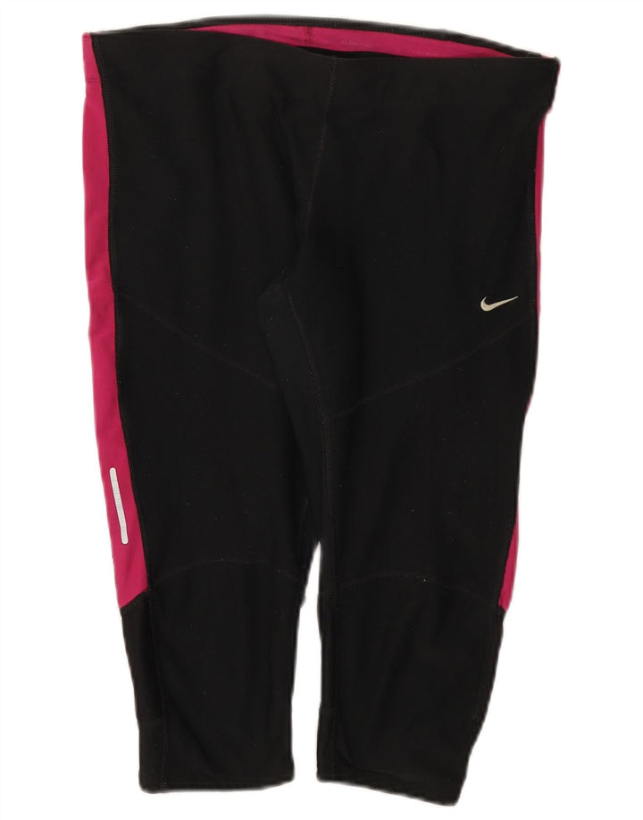 Nike Womens Dri Fit Capri Leggings UK 14 Large Black Colourblock Polyester