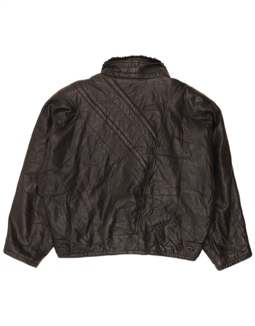 Vintage Mens Oversized Leather Jacket IT 52 XL Black