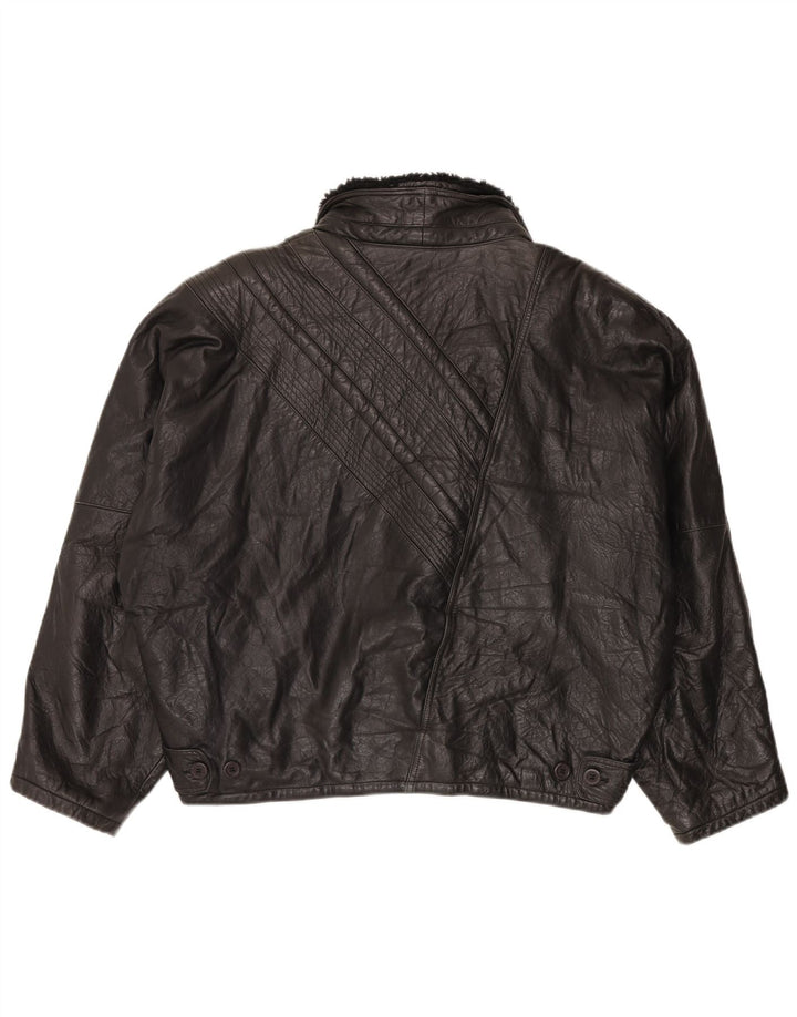 Vintage Mens Oversized Leather Jacket IT 52 XL Black