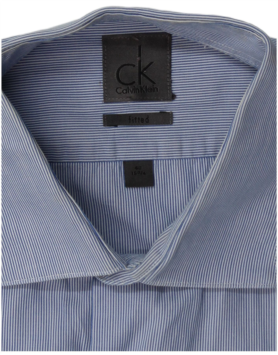 Calvin Klein Chemise ajustée pour homme Taille 40 15 3/4 Bleu moyen à fines rayures