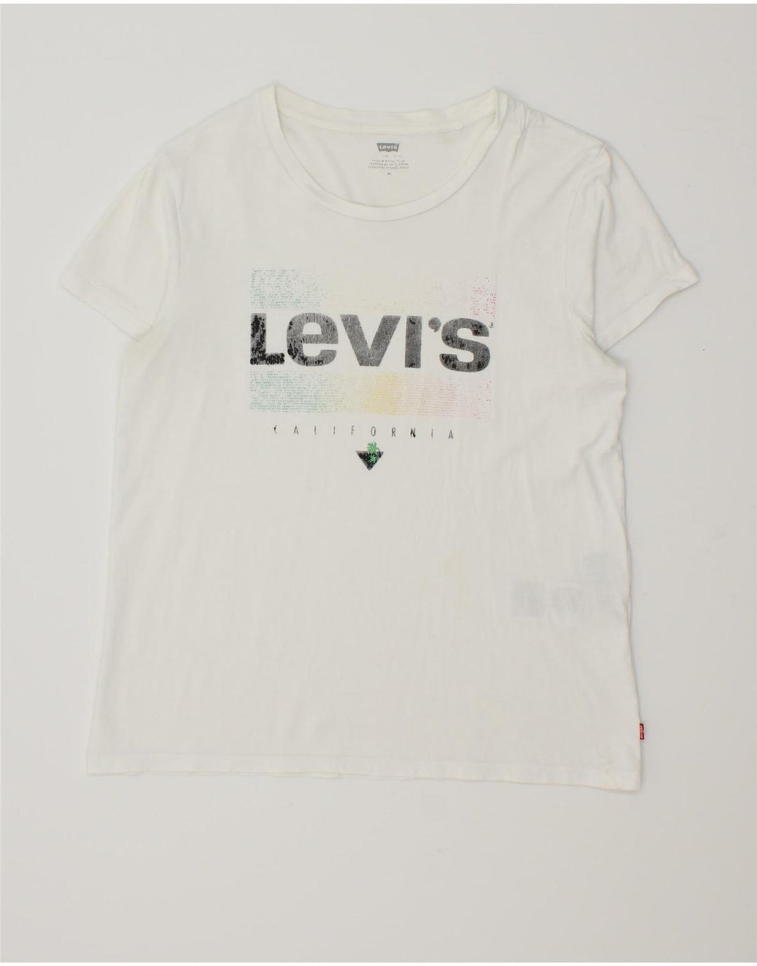 LEVI'S Womens Graphic T-Shirt Top UK 12 Medium White Cotton Vintage Levi's and Second-Hand Levi's from Messina Hembry 