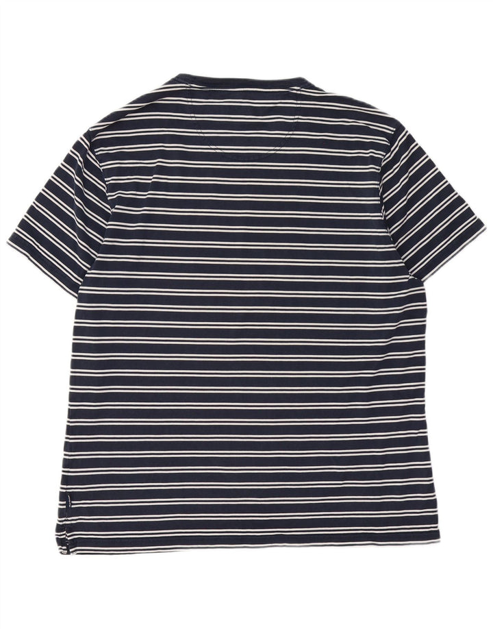Barbour Mens T-Shirt Top Large Navy Blue Striped Cotton
