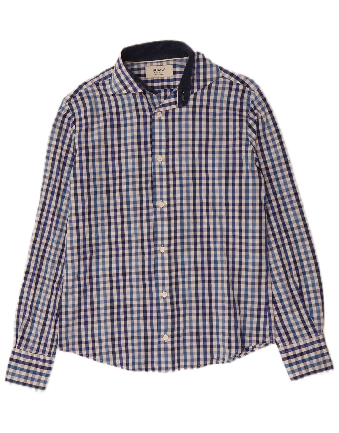 Boggi Mens Milano Shirt Small Blue Gingham Cotton